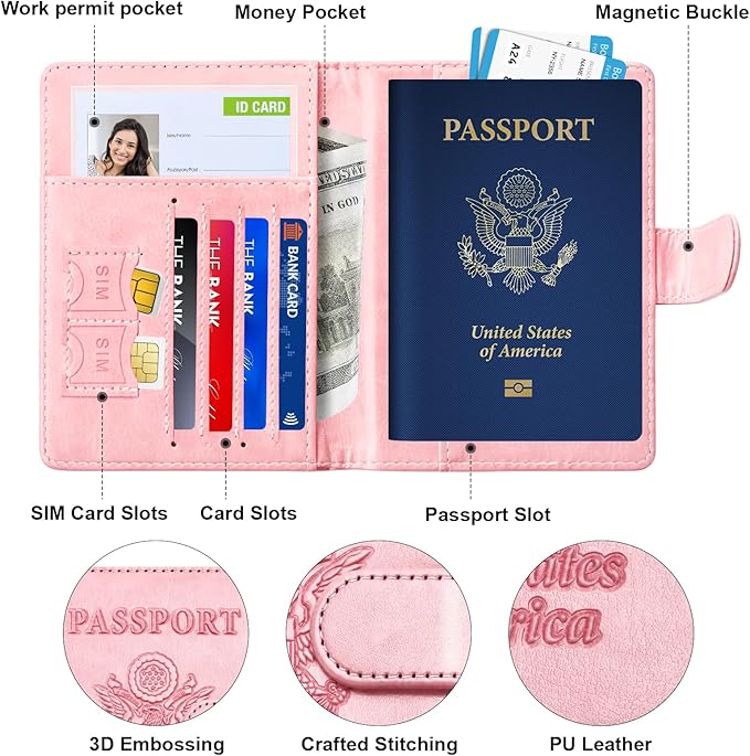 Herain Passport Holder for Travel Cruise Essentials, 2 Pcs Passport Cover Wallet Case Travel Gifts Women Men Family, RFID Passports Book Card Holders Travels Accessories Must Haves
