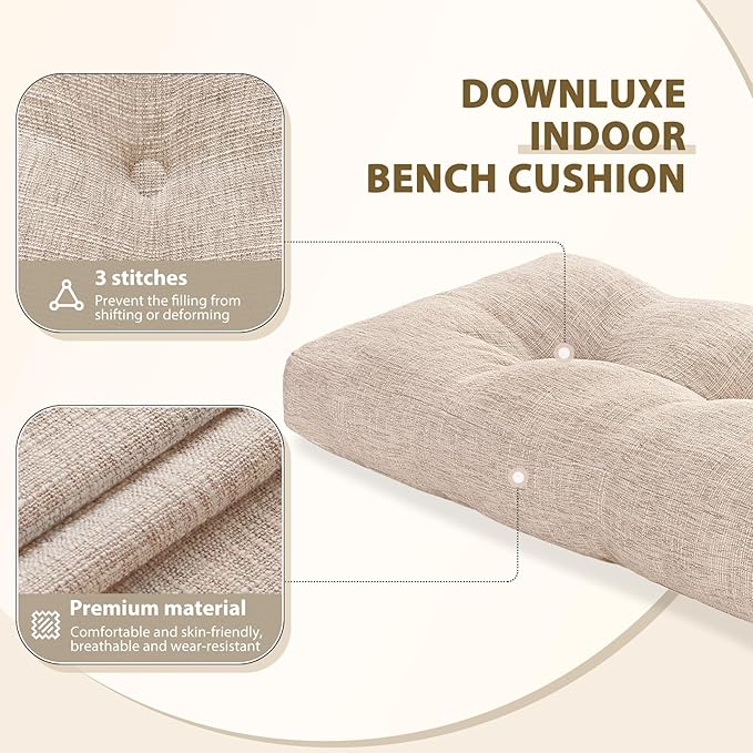 downluxe Indoor Bench Cushion for Indoor Furniture, Non-Slip Tufted Overstuffed Textured Foam Bench Seat Cushion, 36" X 14" X 4", Oatmeal Beige, 1 Pack