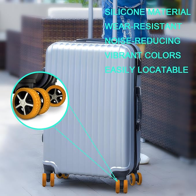 (8 Pack) Silicone Luggage Wheel Covers for 8-Spinner Wheel Suitcases, Mute & Shock Absorption Protector, Wear-Resistant & Noise-Reducing, Perfect for Travel (Orange)