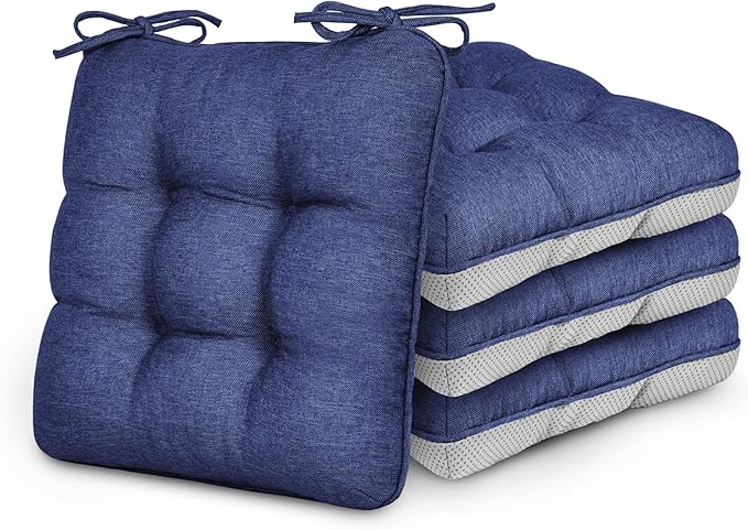 Love's cabin Memory Foam Chair Cushions Set of 4, 15.5"x15.5"x3.5" Indoor & Outdoor Seat Pads for Dining, Kitchen, Office, Patio Chairs - Navy Blue