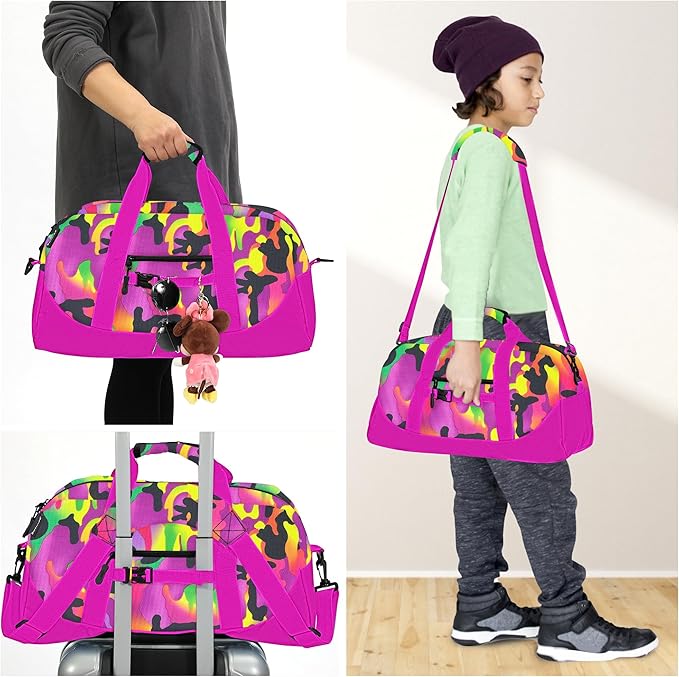 Stumdo Kids Overnighter Duffel Bags for kids, Carry-On Size & Ideal for School Practice or Overnight Travel Weekender Tote for Travel Gym Sport bag for Boys & Girls (11fghong)