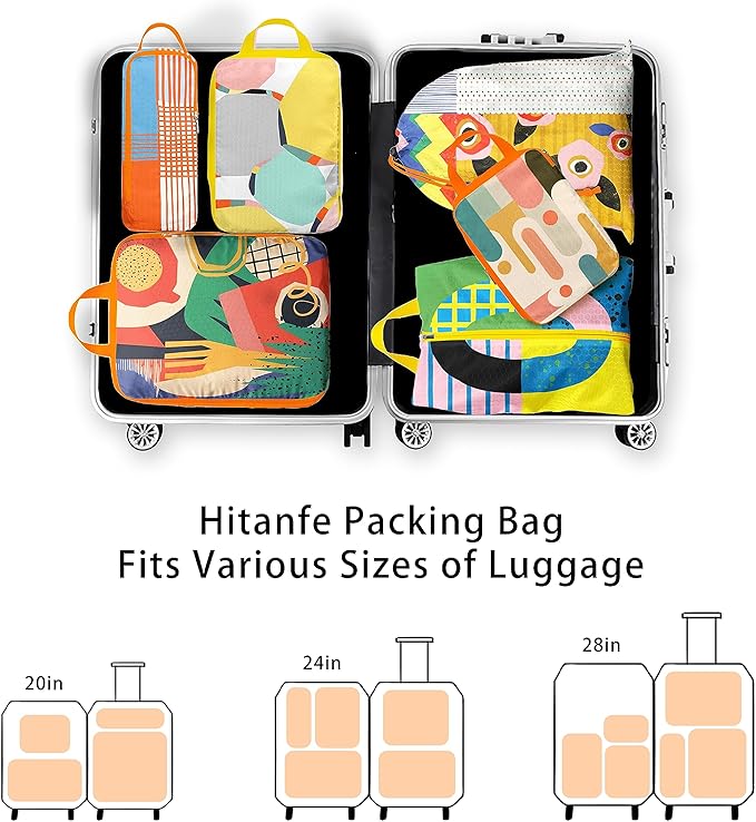 6 Pcs Compression Packing Cubes for Travel, Waterproof Luggage Organizer Washable Storage Bags Set - Packaging Cubes for Backpack Travel and Carry-Ons