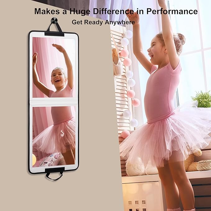 LPHUMEX White Foldable Full Length Mirror for Dance Bag, 33x13 Inch Portable Folding Body Mirror for Dance Travel Wedding Golf