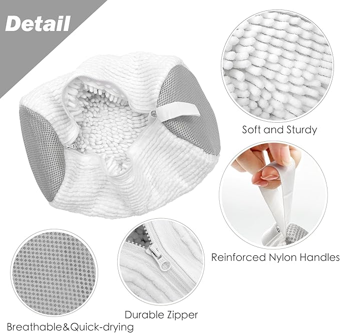 Shoe Washing Machine Bag,Laundry Shoe Bag for Washer and Dryer,Reusable Shoe Cleaning Bag for Sneakers,Tennis Shoes,With Self-locking Zipper, Microfiber Inside,Include Shoe Bag (Pro White - 1 Pack)