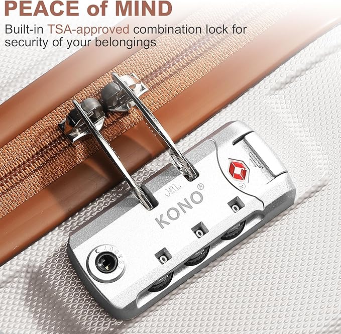 Kono 24 Inch Luggage Suitcase with Spinner Wheels TSA Lock Lightweight PC+ABS Hardside Medium Checked Luggage Durable Rolling Suitcase Cream White