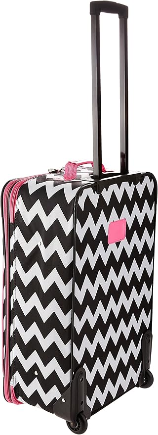Rockland Escape 4-Piece Softside Upright Luggage Set,Telescoping Handles, Pink Chevron, (14/19/24/28)
