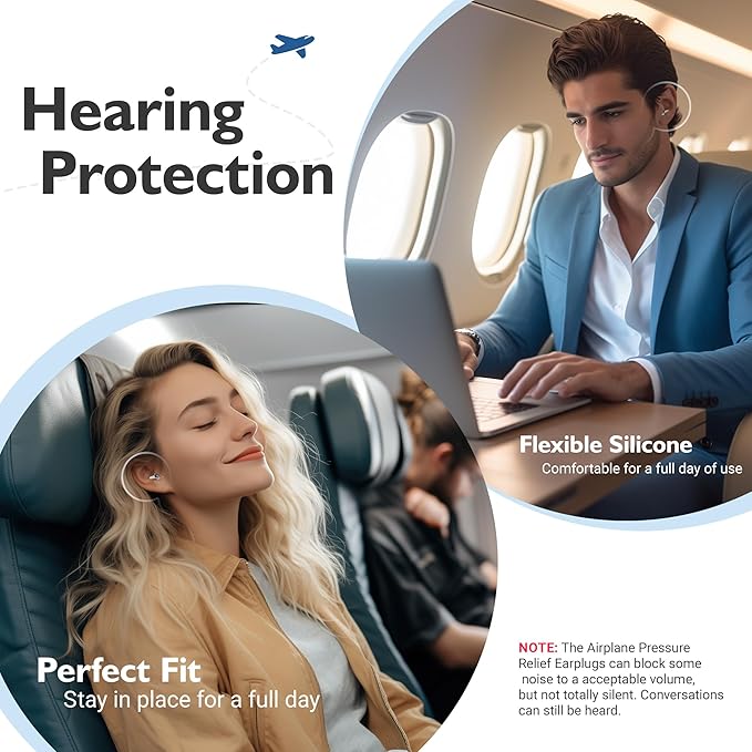 Airplane Ear Plugs 2 Pairs, Prevent Discomfort Pressure Equalizing Earplugs, Flying Travel Essentials, 100x Reusable Flight Plane Earbuds for Adults Kids 12+, 2 Sizes, 25 dB Noise Reduction