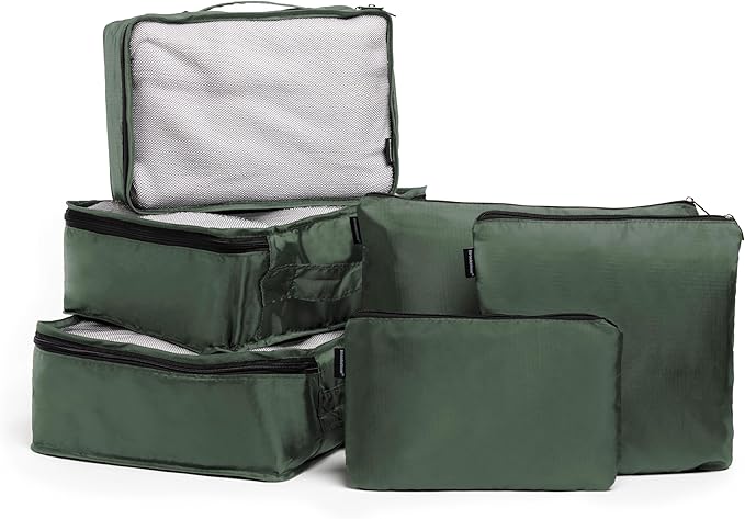 Brookstone Packing Cubes - 6 Piece Compression Packing Cubes for Travel Essentials - Luggage Sets Cube Storage Organizer Bags, Size One Size, Olive