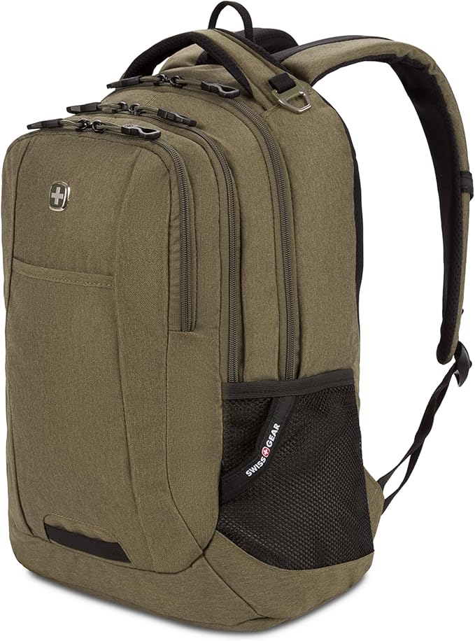 SwissGear 5505 Cecil 16” Laptop Backpack Olive – Daily Laptop Bag with Gear Attachment Options – Multiple Organizer Pockets & Padded Shoulder Straps