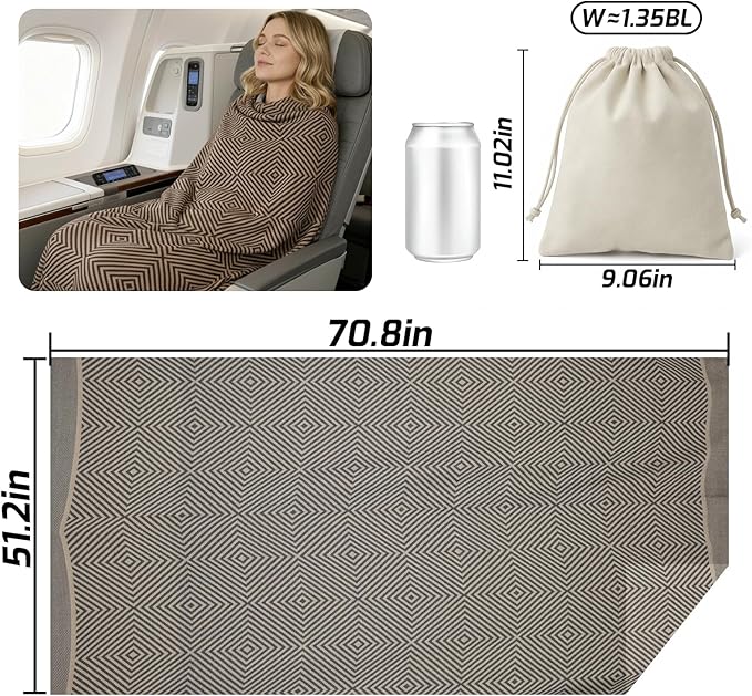Travel Blanket Airplane - Ultra Soft & Lightweight Knit Design Compact Airplane Blanket,53x72 Inch,Stylish Travel Shawl Wraps for Flights,Office,Home Use,Travel Essentials & Gifts