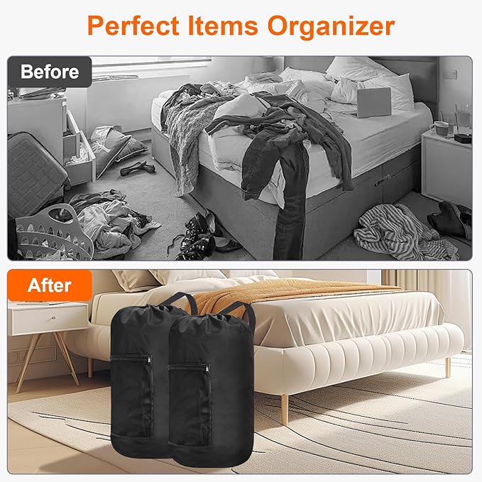 Laundry Bag Backpack Durable Laundry Bag with Shoulder Straps and Mesh Pockets Portable Laundry Dirty Clothes Hamper Bag for College Dorm (Black)