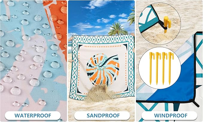 Beach Blanket Waterproof Sandproof Extra Large Beach Mat 79" X 83"/120"x108"for 1-8 Adults Quick Drying Durable Outdoor Picnic Mat for Beach Travel Camping Hiking