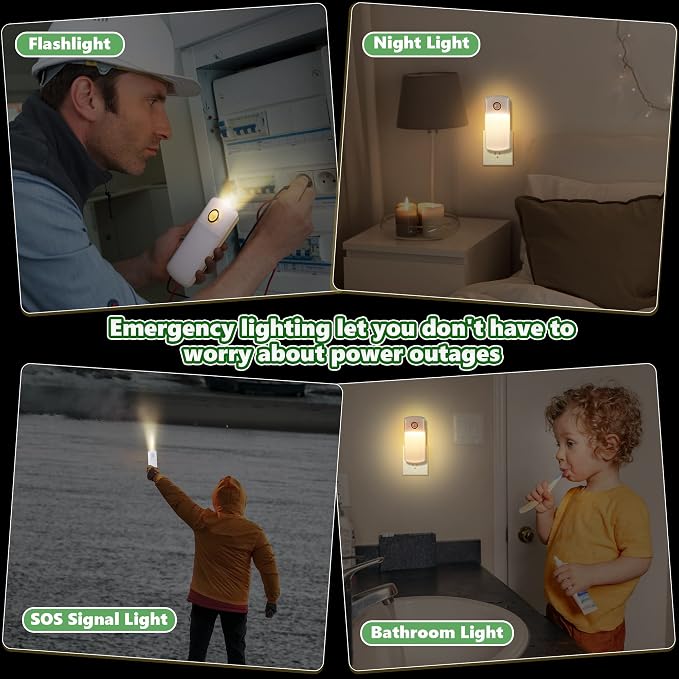 Enhon 3 Pack 4 in 1 Home Emergency Power Failure Night Lights | Motion Sensor Night Light, Automatic Dusk to Dawn, Emergency Lights for Home, Bedrooms, Hallways, Black Outs, Rechargeable