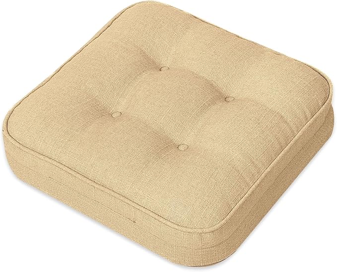 GOFORIT Memory Foam Cushion，Square Seat Cushions for Dining Chairs,Non-Slip Chair Pads with Removable Cover, 16'' x 16'', Khaki
