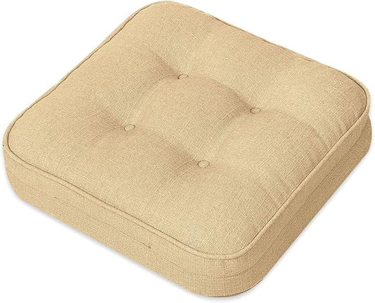 GOFORIT Memory Foam Cushion，Square Seat Cushions for Dining Chairs,Non-Slip Chair Pads with Removable Cover, 16'' x 16'', Khaki