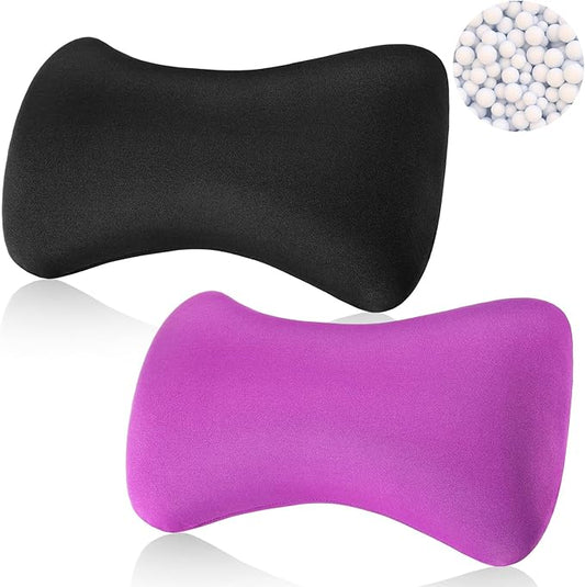Thyle 2 Pack Bead Neck Pillow Small Bone Shape Neck Support Cushion for Bed Sofa Travel Soft Pillow for Home Sleeping Headrest and Lumbar Support(Black, Violet)