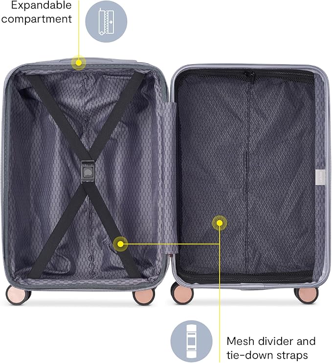 DELSEY PARIS Alexis Durable Luggage, Expandable Lightweight 4-Wheel Spinner, Easy Grip Handles for Smooth Mobility, TSA-Lock Incorporated, Men and Women, Platinum/Rose Gold, Carry-On 21-Inch