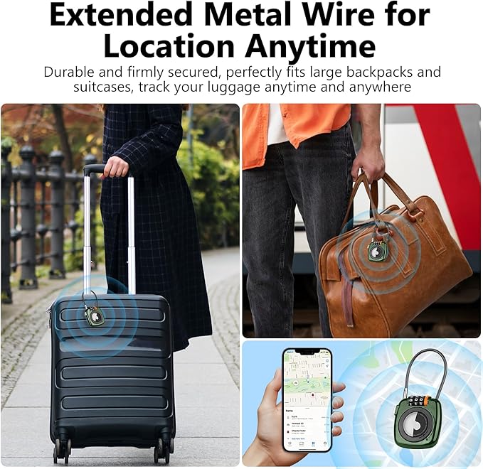 Compatible with Apple AirTag Secure Lock with Wire Cable, 3-Digit Combination Luggage Locks, Alloy Body Ultra Durable Anti-Lost Protective Case for Luggage, Suitcase (Green*2)
