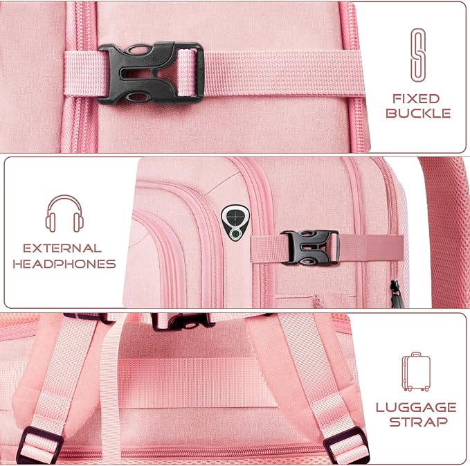 Travel Backpack for Women, Expanable Carry on Backpack, TSA 17.3 inch Laptop Bag Flight Approved, Lightweight Waterproof Business Luggage Bag, Travel Gifts for Women, Pink