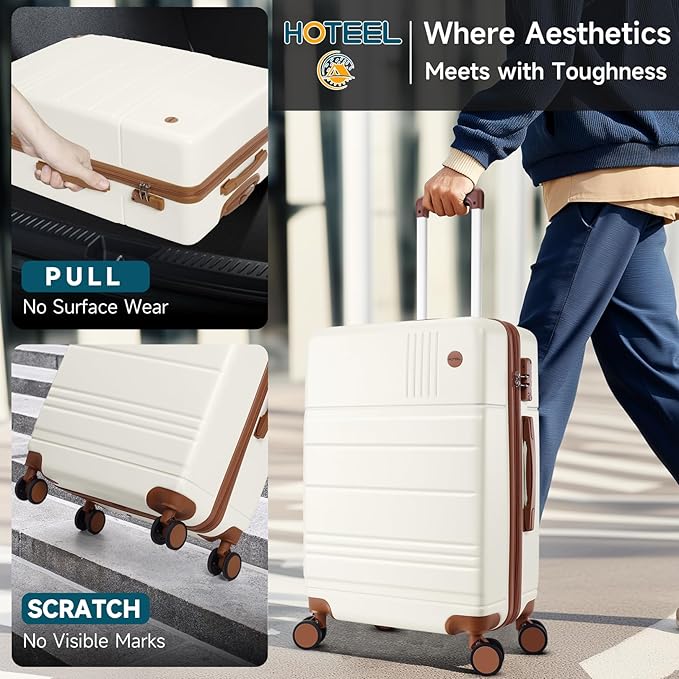 Hoteel Luggage Sets 4 Piece, 4-Year Warranty, Carry-On Luggage with Dual-Spinner Wheels, PC+ABS Hardside Suitcase Set with TSA Lock, Large Checked Travel Suitcases, Beige(16/20/24/28)