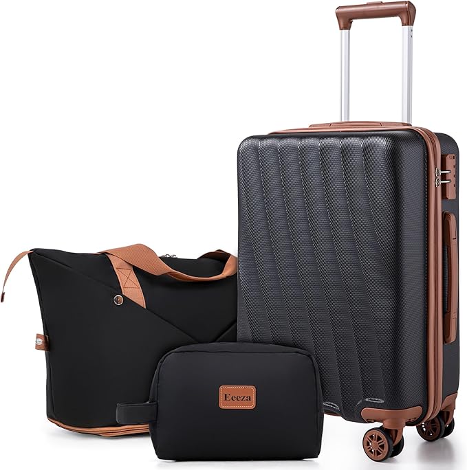 Carry on Luggage Sets 22x14x9 Airline Approved Durable Travel Luggage Suitcases with Wheels,ABS Hard Case Suitcases with Spinner Wheels,(Black,3 Piece Sets(20"/DB/TB))