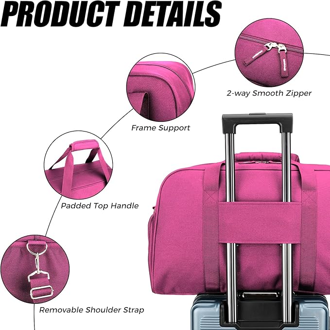Searock 21 Inch Gym Bag with Shoe Compartment, Sports Duffle Bag for Travel, Carry On Duffel Bag, Weekender Overnight Bags for Men and Women Traveling, Rose Pink