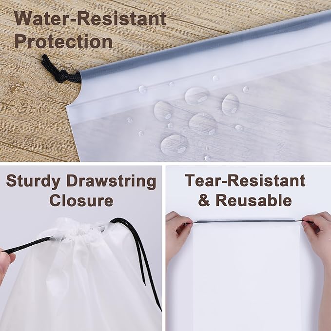 18 Pack Clear Shoe Bags for Travel, 15.7"×11.8" PEVA Drawstring, Waterproof, Fits up to Men’s 12–13, Reusable Storage for Shoes, Clothes & Toiletries, Keep Luggage Tidy & Odor-Free