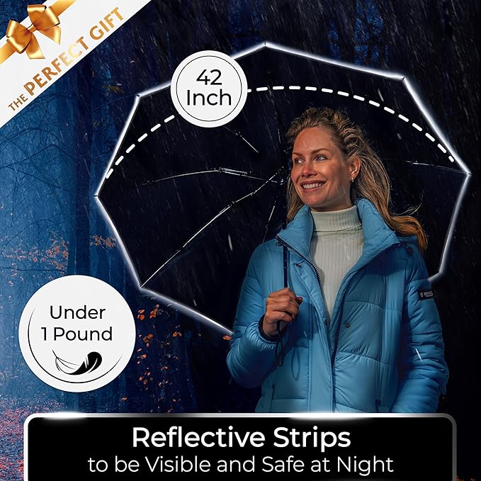 TUMELLA Strongest Windproof Travel Umbrella (Compact, Superior & Beautiful), Small, Wind-Tested, Light & Portable, Automatic Folding Rain Umbrella, Durable Premium Grip, Fits Car and Backpack