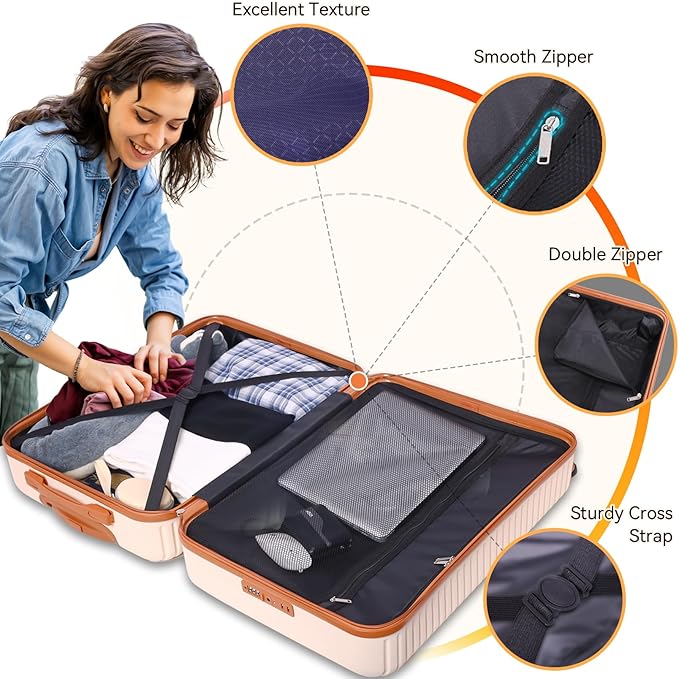 Hoteel Luggage Sets 4 Piece ABS+PC Hardside, 4-Year Warranty, Luggage Set with Spinner Wheels, TSA Lock, Lightweight Carry on Luggage, 13"/20" Suitcase with Duffel & Organizer, Black