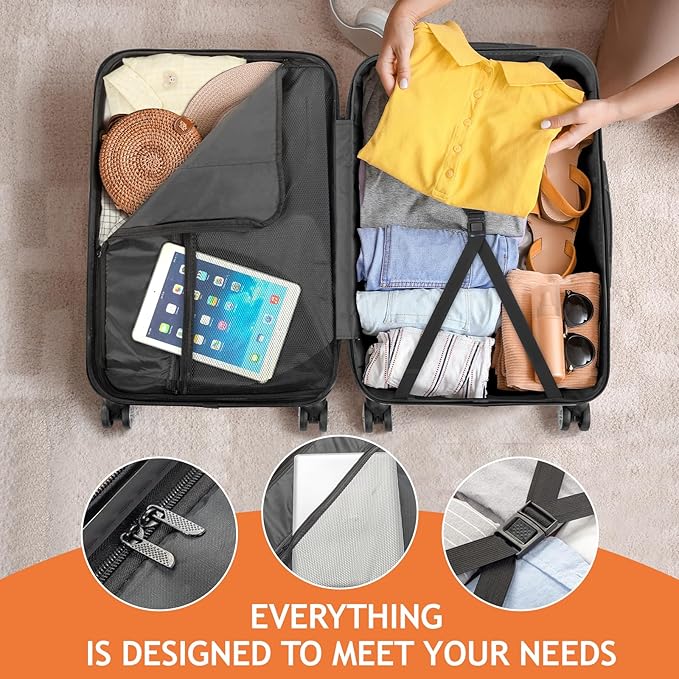 Karl home Luggage Set of 3 Hardside Carry on Suitcase Sets with Spinner Wheels & TSA lock, Portable Lightweight ABS Luggages for Travel, Business - Orange (20/24/28)