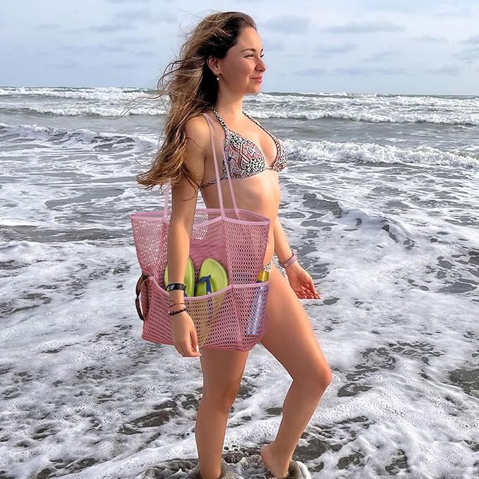 Tainehs Beach Bag - Mesh Tote Bag Beach Vacation Clothes for Women Pool Bag for Travel Pool Family Cruise Essentials 2026
