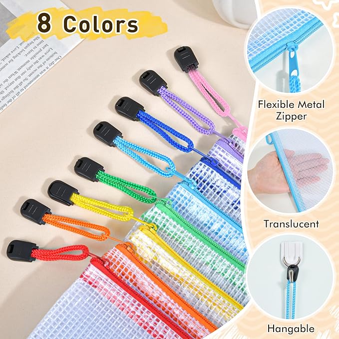14pcs Mesh Zipper Pouch Bags, 8 Sizes Plastic Zippered Storage Bags for Organizing, Clear Pouches with Zipper, Waterproof Mesh Pouch for Office School Supplies, Home Organize, Travel Storage