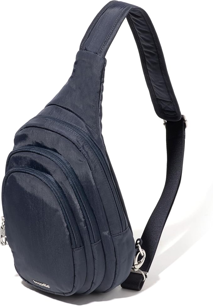 Baggallini Securtex® Anti-Theft Multi Zip Sling - Lightweight 8.6"x15.2" Travel Bag with Locking Zippers & RFID Protection