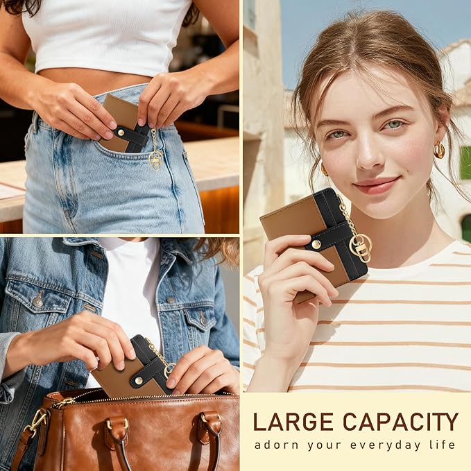 Jogjam Small Ladies Wallet, Rfid Slim Thin Compact Credit Card Women Wallet, PU Leather Bifold Cash Wallet, Zipper Coin Pocket & ID Window, Female Gifts Black and Brown