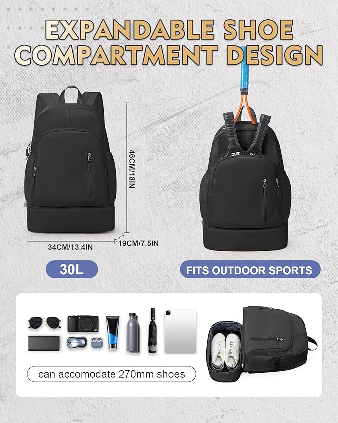 Gym Backpack for Women Men,Cheer bag,Lightweight Gym Bag with Shoe Compartment, Waterproof Sports Backpack with Wet Pocket, Black
