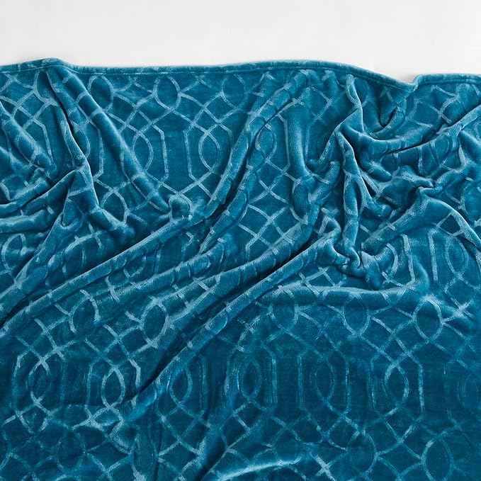 Soft Cozy Fleece Throw Blanket, 50x60 Inches – Lightweight Plush Blanket for Couch, Fuzzy 3D Jacquard Design, for Sofa, Bed & Travel - Teal