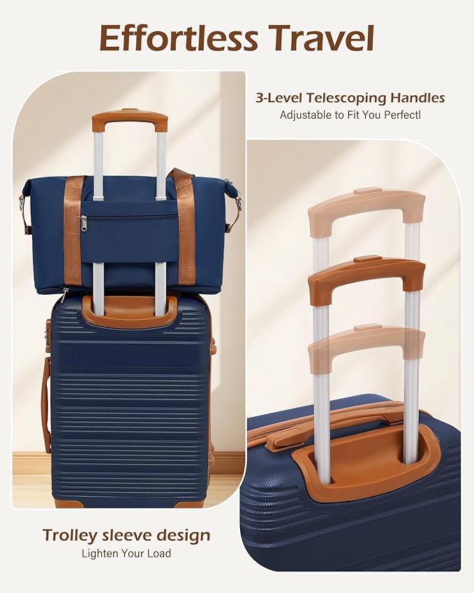 LONG VACATION 3 Piece Carry On Luggage 20 Inch Carryon Suitcase with Spinner Wheels, ABS+PC Hardshell Suitcase set with TSA Lock & YKK Zipper