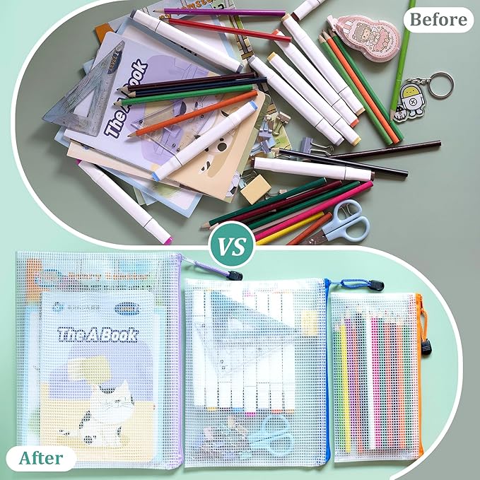 9pcs Mesh Zipper Pouch Bags, 9 Sizes, 9 Colors, Board Game Storage, Travel, School, Office Organize