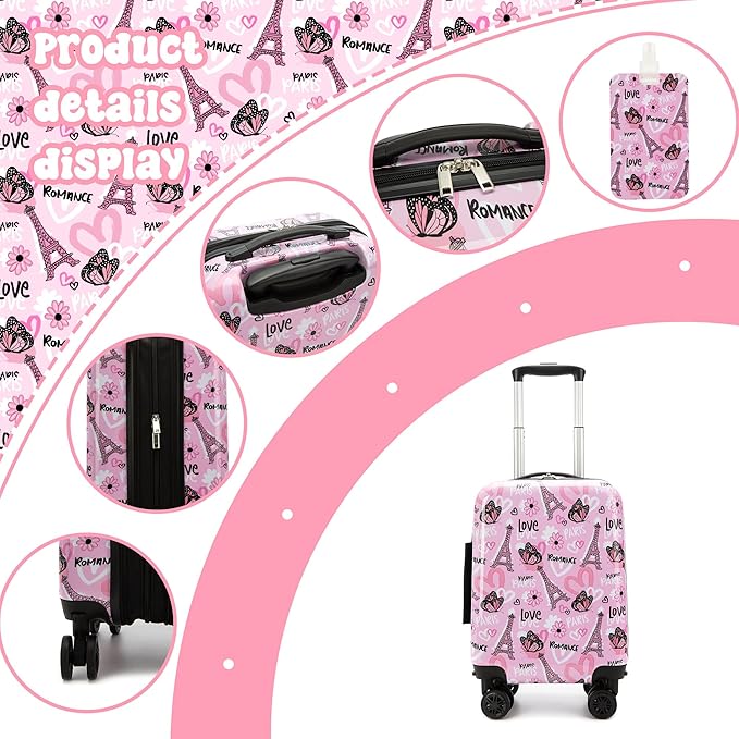 Kid's Luggage Set 16" Hardside Luggage with Spinner Wheels 2 Piece Suitcase Set Girls Carry on Toddler Travel Rolling Suitcase with Neck Pillow Airline Approved