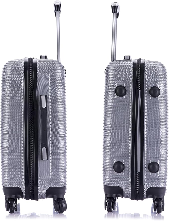 InUSA ROYAL Hardside Luggage with Ergonomic Handles | Spacious Travel Suitcase with Four Spinner Wheels and Studs | 20 Inch Hardside Carry-On Spinner Luggage | Silver