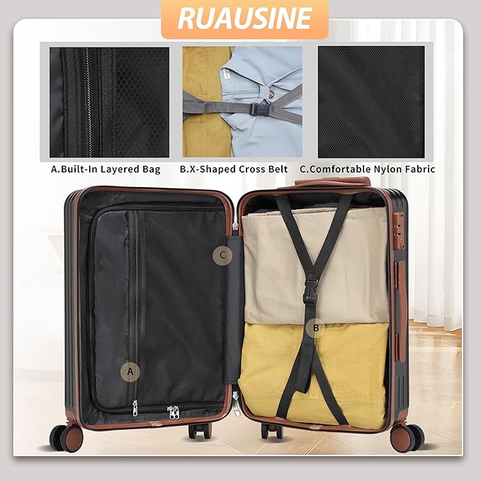 Carry on Luggage Airline Approved, Hardside Carry-on Suitcase with Spinner Wheels, Hard Shell Lightweight Small Travel Luggage with TSA Lock