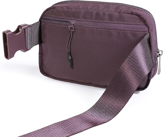 ODODOS Unisex Mini Belt Bag with Adjustable Strap Small Fanny Pack for Workout Running Traveling Hiking, Plum