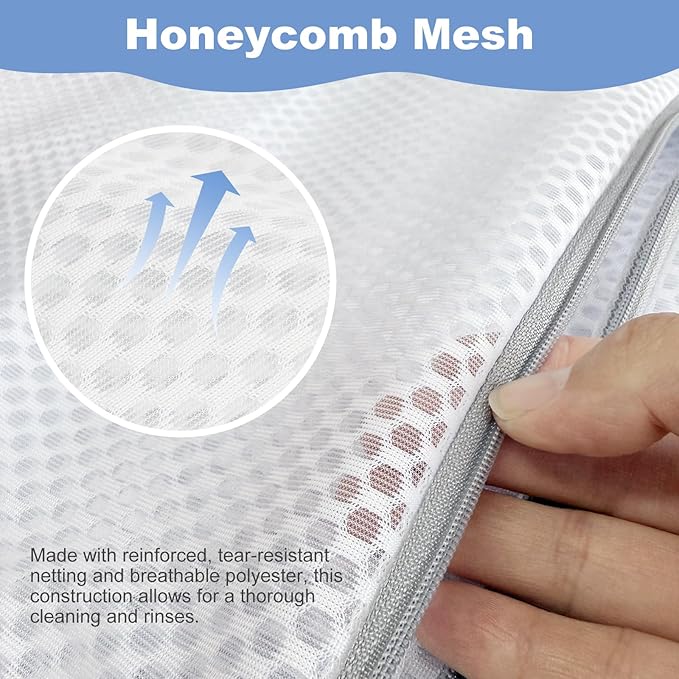 Laundry Bags Mesh Wash Bags for Delicates, Upgraded Honeycomb & Fine Mesh, Extra Durable with Sturdy Zippers, Protect Clothes in Washing Machine Essentials for Home, College & Dorm, 12 x 16 in 4-Pack