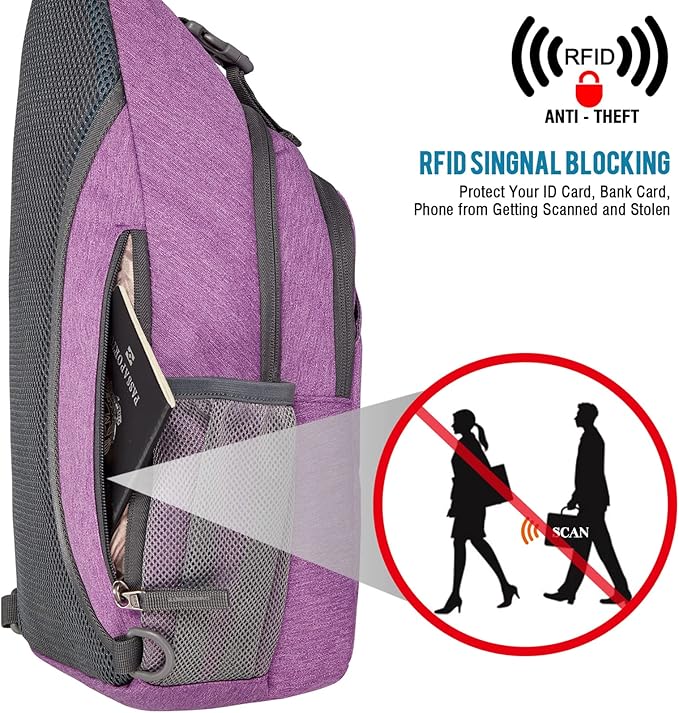 G4Free Sling Chest Bag RFID Crossbody Backpack Shoulder Bag with Earphone Hole, Light Purple, Small, daypack backpack