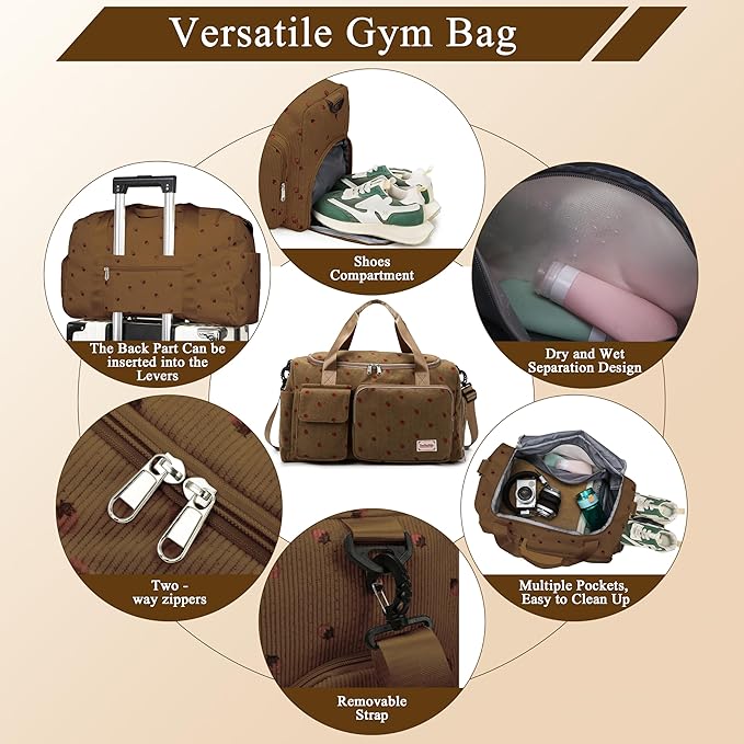 Small Gym Bags for Women, Travel Duffle Bag with Shoes Compartment, 4 in 1 Carry on Weekender Overnight Bag with Dry Wet Separated Pocket, Sport Gym Tote Bag for Yoga, Dance, Swimming, Workout, Ballet
