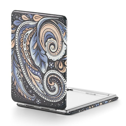 OMIRO Compact Mirror, Unique Painting PU Leather 1X/3X Magnification, Ultra Portable for Purses, 2.4" W x 3.4" L (Paisley)