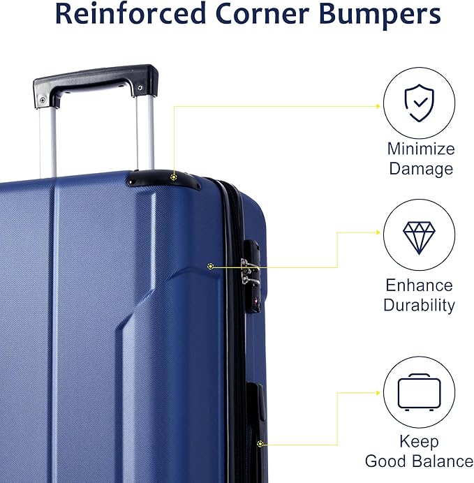 28 Inch Checked-Large Luggage, Lightweight ABS Hard Shell Suitcase with Spinner Wheels, Expandable Travel Luggage with Combination Lock & Side Hooks for Men Women (Blue., 28)