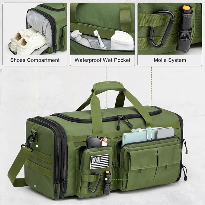 G4Free 3-in-1 Duffle Bag for Travel, Large Gym Duffle Backpack for Men Women with Shoes Compartment and Wet Pocket, Green
