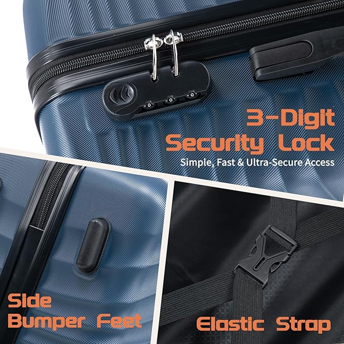 Luggage Sets 3 Piece, ABS Suitcase Set (20/24/28), Hardside luggage with Spinner Wheels, Travel Luggage,14x8x9 Airline Approved Carry on, Lightweight Luggage with High-Security Lock