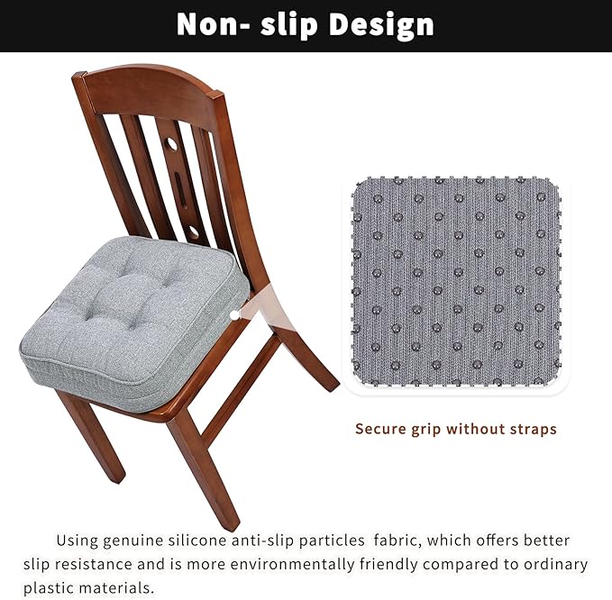 GOFORIT Chair Cushions Set of 4,Tufted Shredded Memory Foam Chair Pads, Non-Slip Seat Cushions with Removable Cover, 16'' x 16'', 4 Pack,Grey